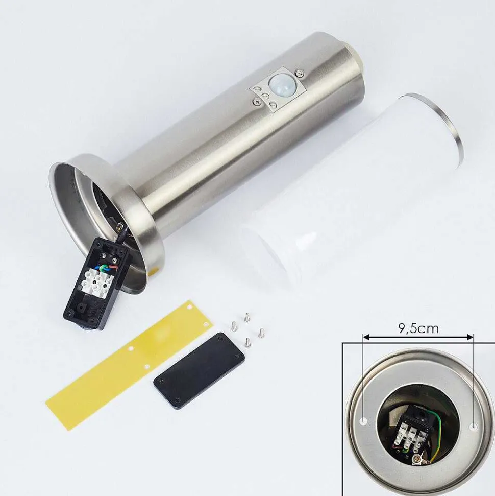 Borne Lumineuse Caserta Nickel Mat, Blanc, 1 Lumiere, Detecteur De Mouvement