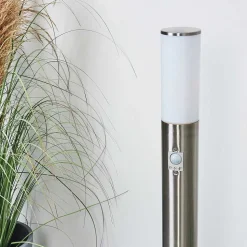 Borne Lumineuse Caserta Nickel Mat, Blanc, 1 Lumiere, Detecteur De Mouvement