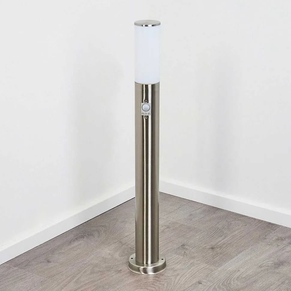 Borne Lumineuse Caserta Nickel Mat, Blanc, 1 Lumiere, Detecteur De Mouvement