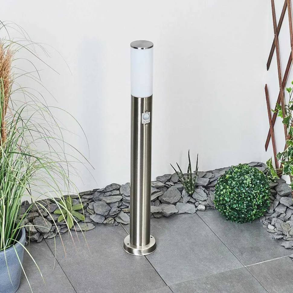 Borne Lumineuse Caserta Nickel Mat, Blanc, 1 Lumiere, Detecteur De Mouvement