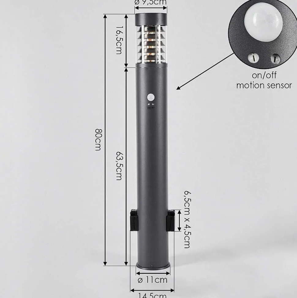 Borne Lumineuse Dakar Anthracite, 1 Lumiere, Detecteur De Mouvement