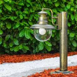 Borne Lumineuse Fox Vieux Laiton, Noir Dore, 1 Lumiere