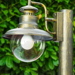 Borne Lumineuse Fox Vieux Laiton, Noir Dore, 1 Lumiere