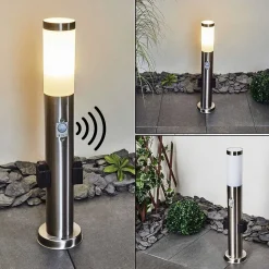 Borne Lumineuse Gaborone Led Nickel Mat, 1 Lumiere, Detecteur De Mouvement