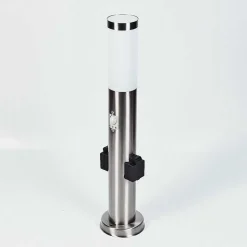 Borne Lumineuse Gaborone Led Nickel Mat, 1 Lumiere, Detecteur De Mouvement