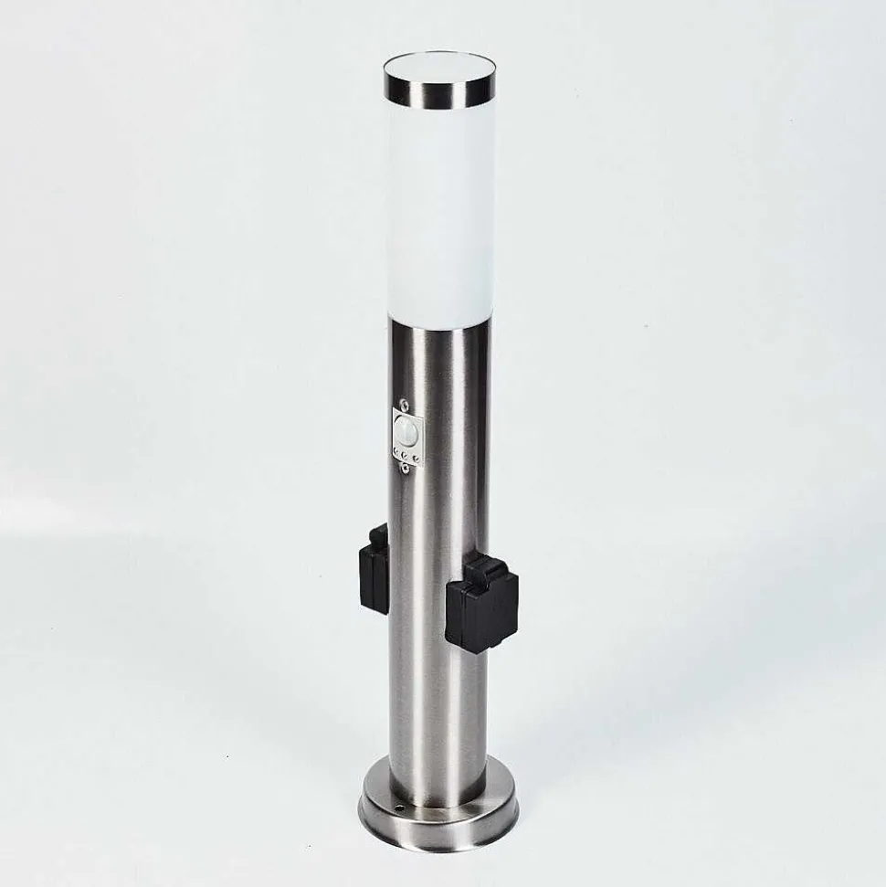 Borne Lumineuse Gaborone Led Nickel Mat, 1 Lumiere, Detecteur De Mouvement