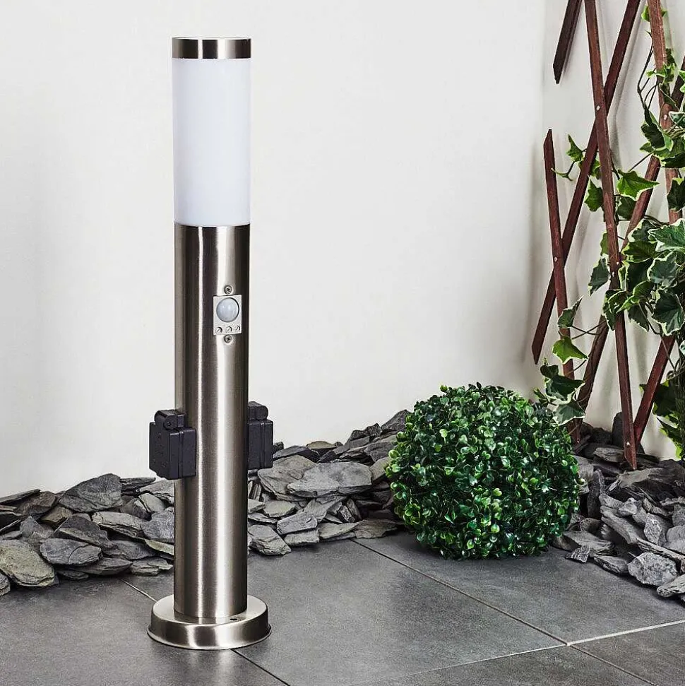 Borne Lumineuse Gaborone Led Nickel Mat, 1 Lumiere, Detecteur De Mouvement