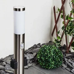 Borne Lumineuse Gaborone Led Nickel Mat, 1 Lumiere, Detecteur De Mouvement