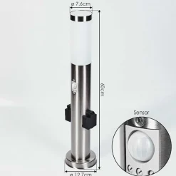 Borne Lumineuse Gaborone Led Nickel Mat, 1 Lumiere, Detecteur De Mouvement