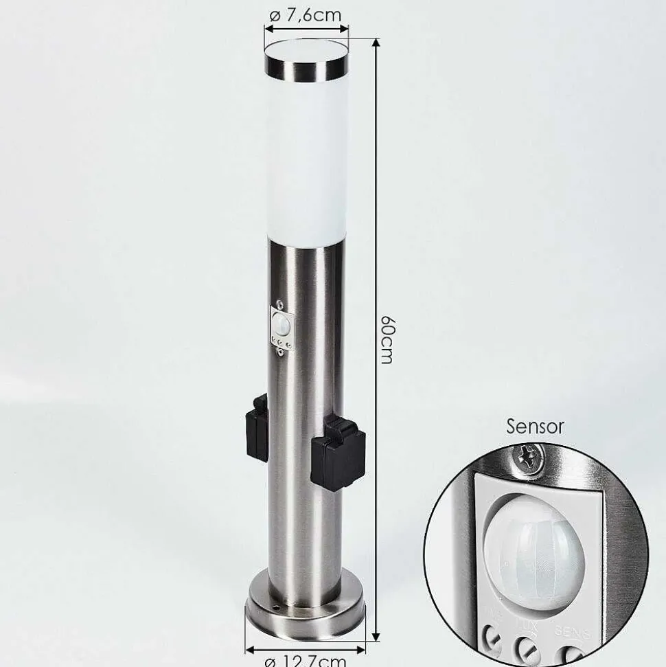 Borne Lumineuse Gaborone Led Nickel Mat, 1 Lumiere, Detecteur De Mouvement