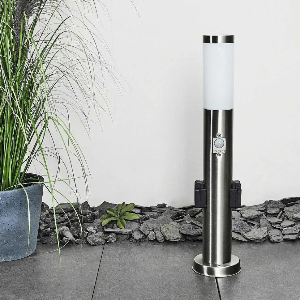 Borne Lumineuse Gaborone Led Nickel Mat, 1 Lumiere, Detecteur De Mouvement