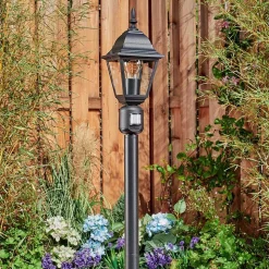 Borne Lumineuse Naofe Noir, 1 Lumiere, Detecteur De Mouvement