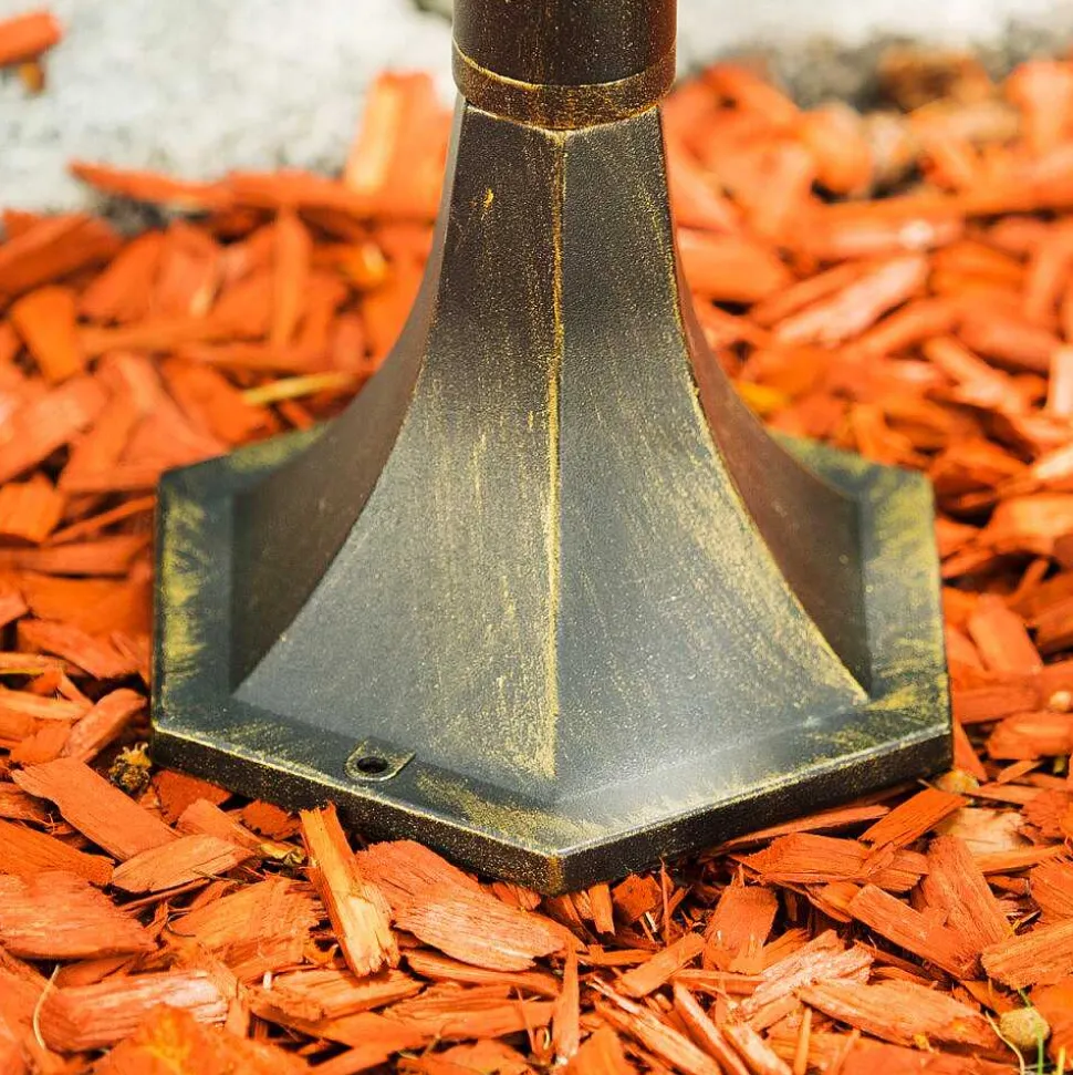 Borne Lumineuse Ribadeo Noir Dore, 1 Lumiere, Detecteur De Mouvement