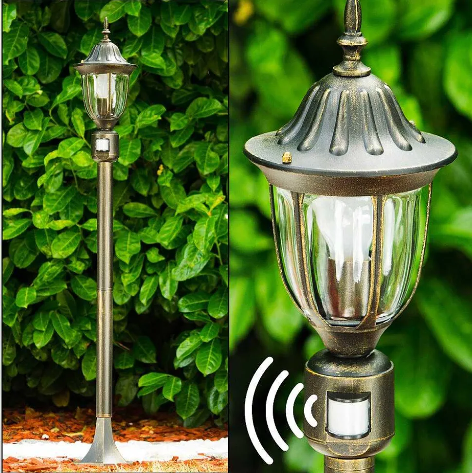 Borne Lumineuse Ribadeo Noir Dore, 1 Lumiere, Detecteur De Mouvement