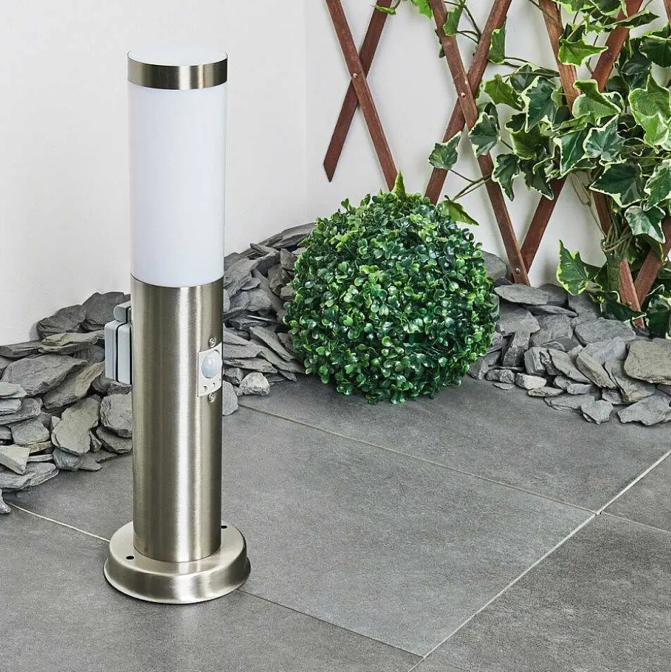 Borne Lumineuse Sessa Nickel Mat, 1 Lumiere, Detecteur De Mouvement