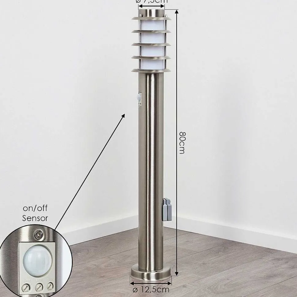 Borne Lumineuse Tunes Nickel Mat, 1 Lumiere, Detecteur De Mouvement