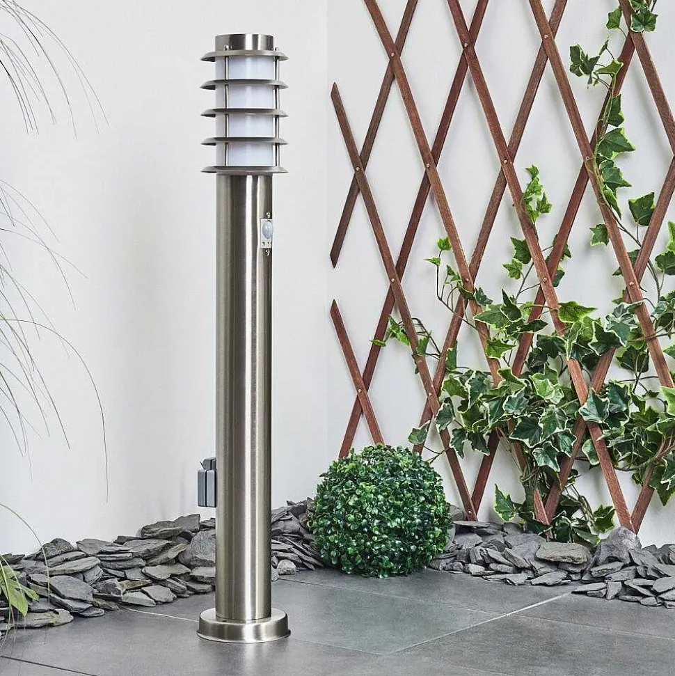 Borne Lumineuse Tunes Nickel Mat, 1 Lumiere, Detecteur De Mouvement