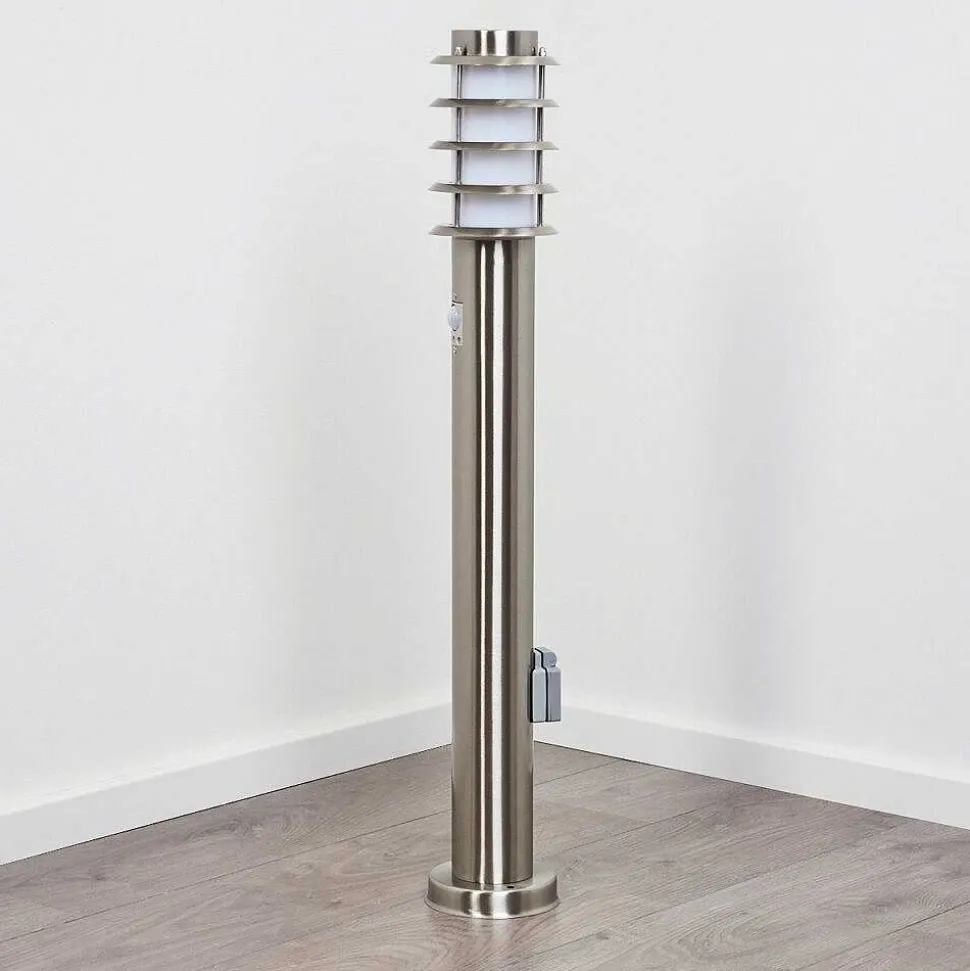 Borne Lumineuse Tunes Nickel Mat, 1 Lumiere, Detecteur De Mouvement