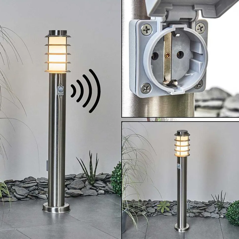 Borne Lumineuse Tunes Nickel Mat, 1 Lumiere, Detecteur De Mouvement