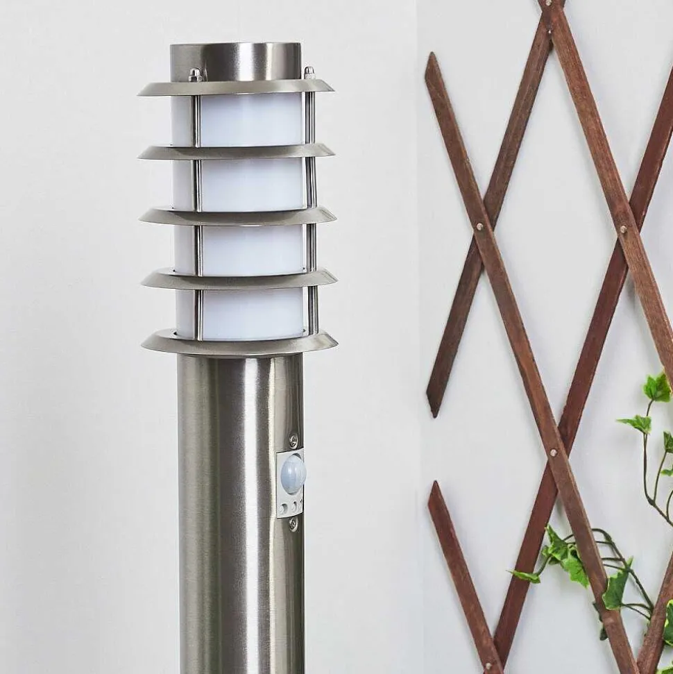 Borne Lumineuse Tunes Nickel Mat, 1 Lumiere, Detecteur De Mouvement