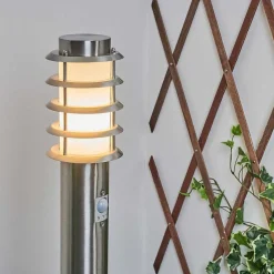 Borne Lumineuse Tunes Nickel Mat, 1 Lumiere, Detecteur De Mouvement