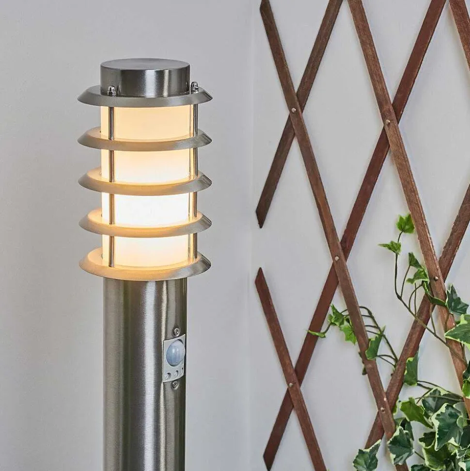 Borne Lumineuse Tunes Nickel Mat, 1 Lumiere, Detecteur De Mouvement