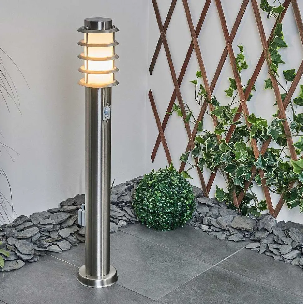 Borne Lumineuse Tunes Nickel Mat, 1 Lumiere, Detecteur De Mouvement