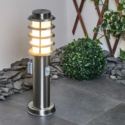 Borne Lumineuse Tunes Nickel Mat, 1 Lumiere, Detecteur De Mouvement