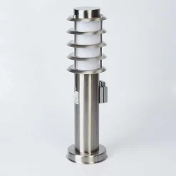 Borne Lumineuse Tunes Nickel Mat, 1 Lumiere, Detecteur De Mouvement