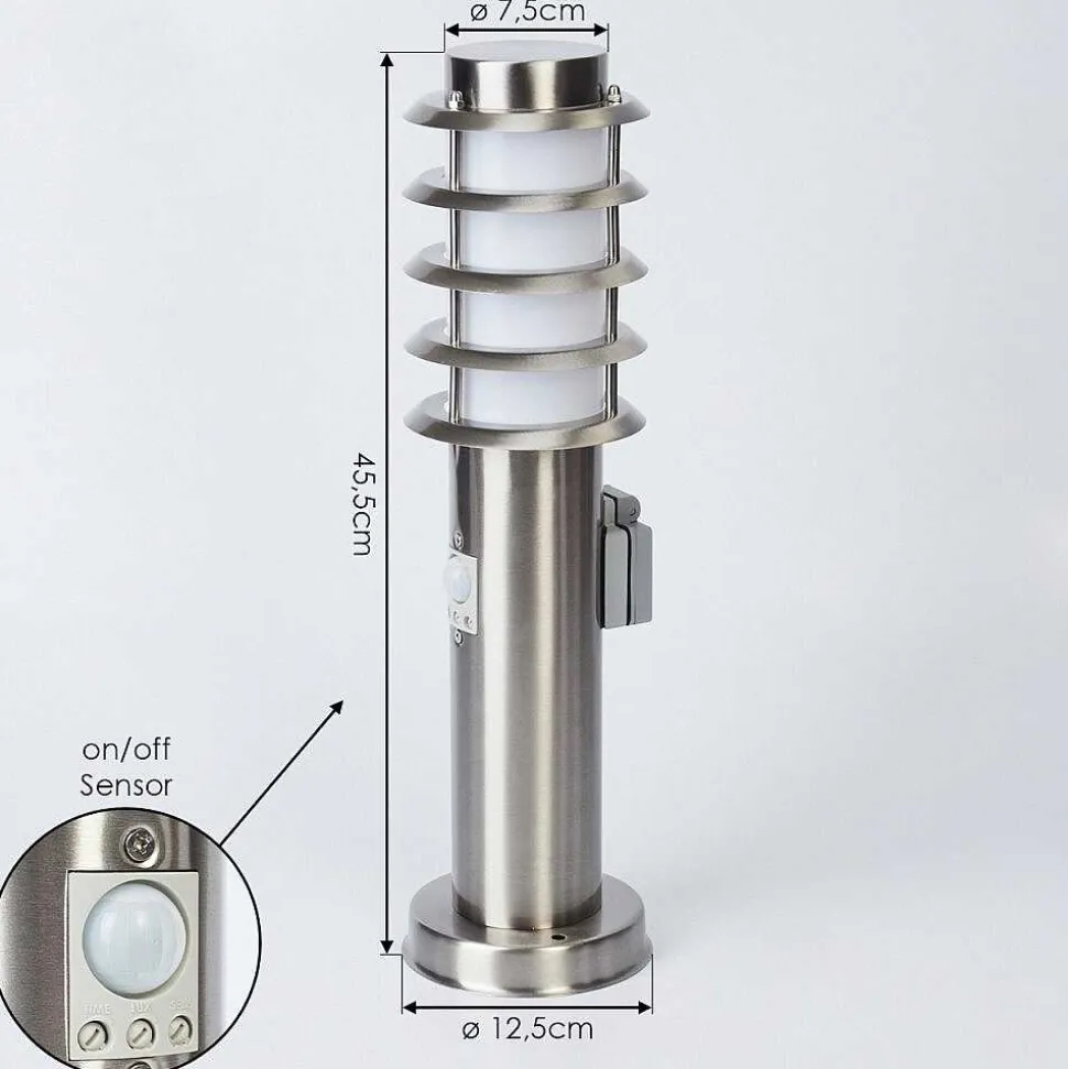 Borne Lumineuse Tunes Nickel Mat, 1 Lumiere, Detecteur De Mouvement