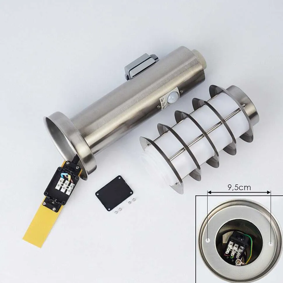 Borne Lumineuse Tunes Nickel Mat, 1 Lumiere, Detecteur De Mouvement