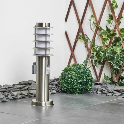 Borne Lumineuse Tunes Nickel Mat, 1 Lumiere, Detecteur De Mouvement