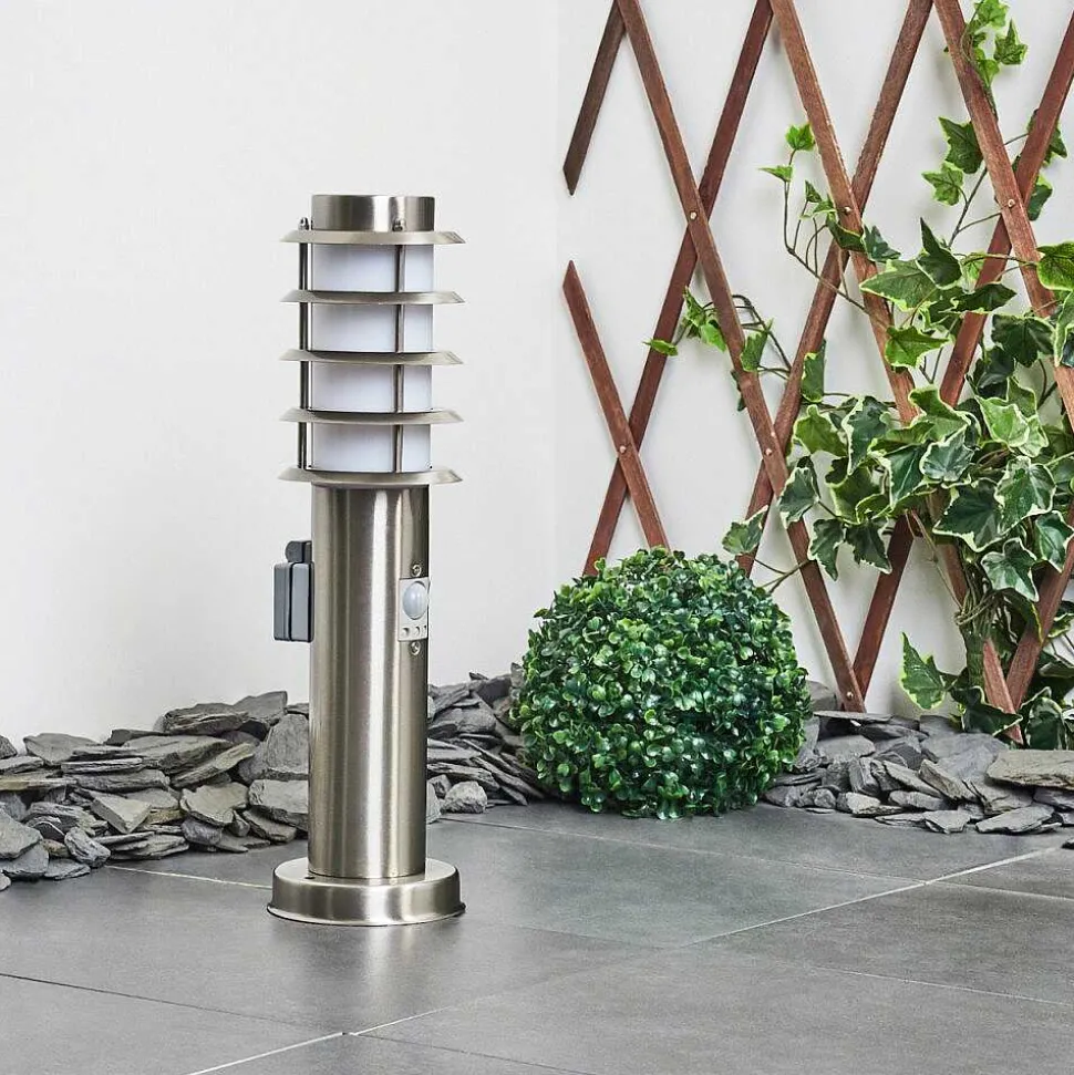 Borne Lumineuse Tunes Nickel Mat, 1 Lumiere, Detecteur De Mouvement