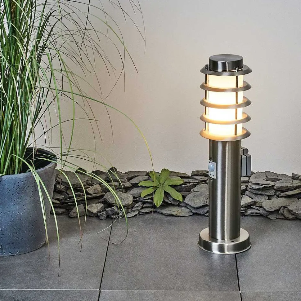 Borne Lumineuse Tunes Nickel Mat, 1 Lumiere, Detecteur De Mouvement