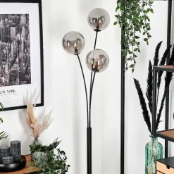 Lampadaire - Verre 15 Cm Bernado Fume, 3 Lumieres