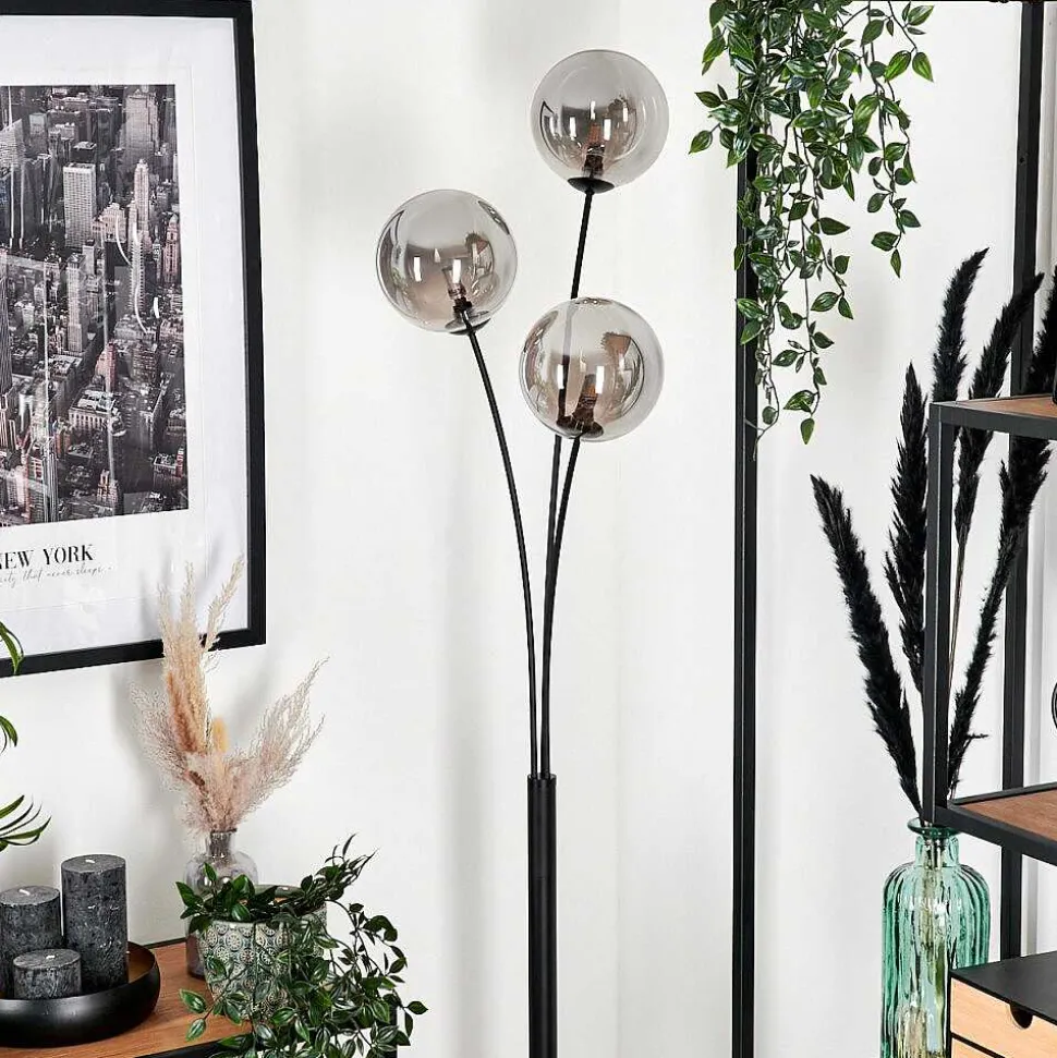 Lampadaire - Verre 15 Cm Bernado Fume, 3 Lumieres