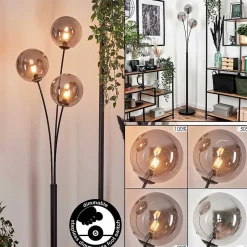 Lampadaire - Verre 15 Cm Bernado Fume, 3 Lumieres