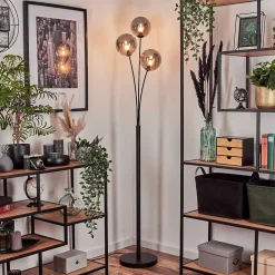 Lampadaire - Verre 15 Cm Bernado Fume, 3 Lumieres