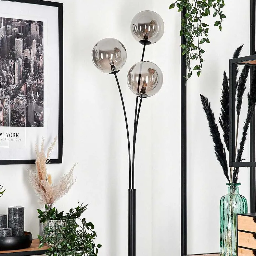Lampadaire - Verre 15 Cm Bernado Fume, 3 Lumieres