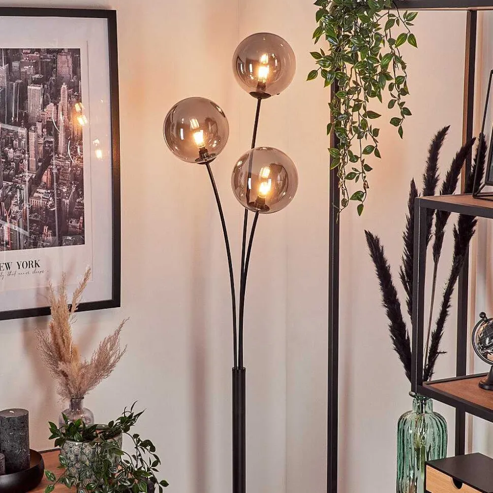 Lampadaire - Verre 15 Cm Bernado Fume, 3 Lumieres