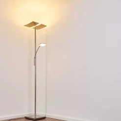 Lampadaire A Vasque Thyolo Led Acier Brosse, 2 Lumieres