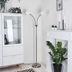 Lampadaire Alsen Nickel Mat, 2 Lumieres