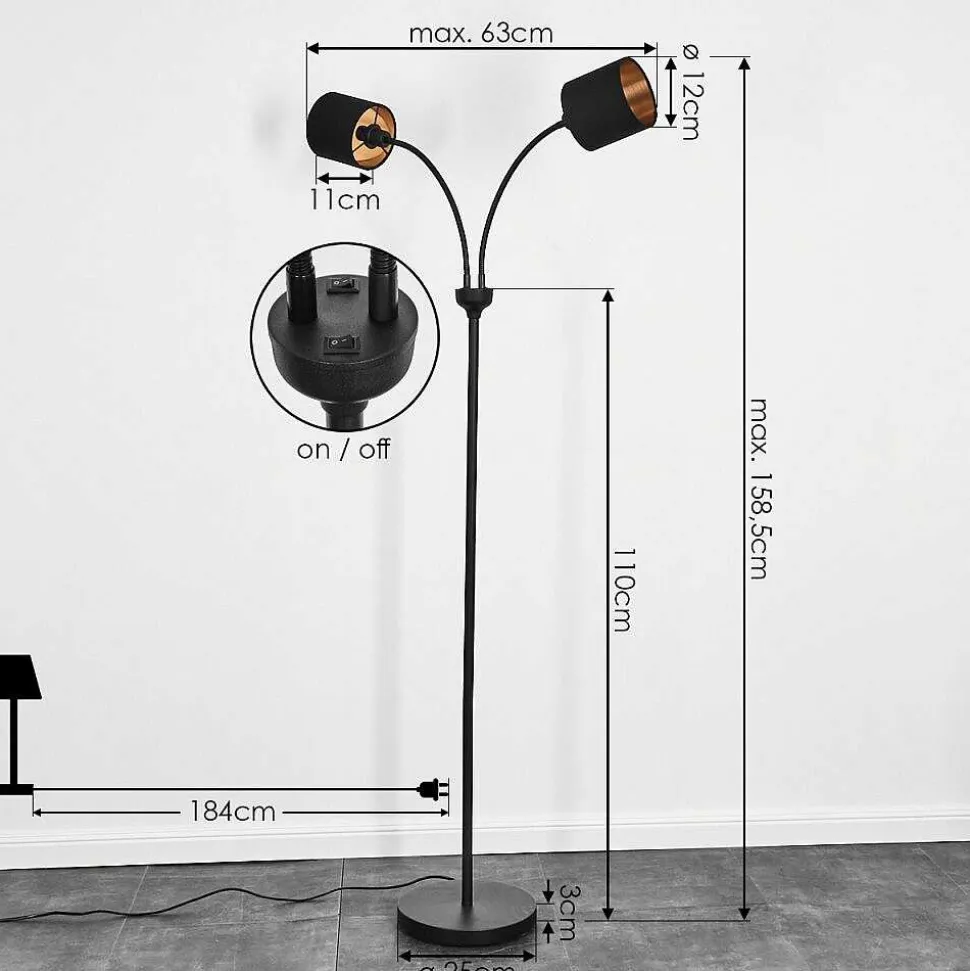 Lampadaire Alsen Noir, 2 Lumieres