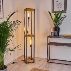 Lampadaire Apia Brun Clair, Argente, 3 Lumieres