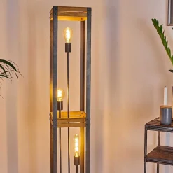 Lampadaire Apia Brun Clair, Argente, 3 Lumieres