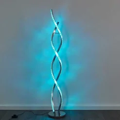 Lampadaire Assuan Led Chrome, 1 Lumiere, Telecommandes, Changeur De Couleurs