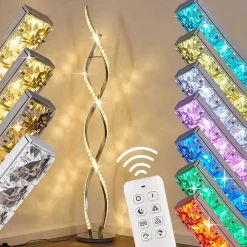 Lampadaire Assuan Led Chrome, 1 Lumiere, Telecommandes, Changeur De Couleurs