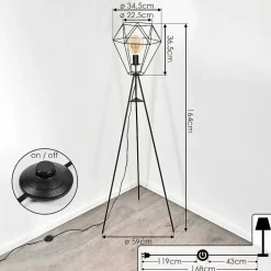 Lampadaire Bardhaman Noir, 1 Lumiere