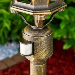 Lampadaire Exterieur Lentua Brun Dore, 1 Lumiere, Detecteur De Mouvement