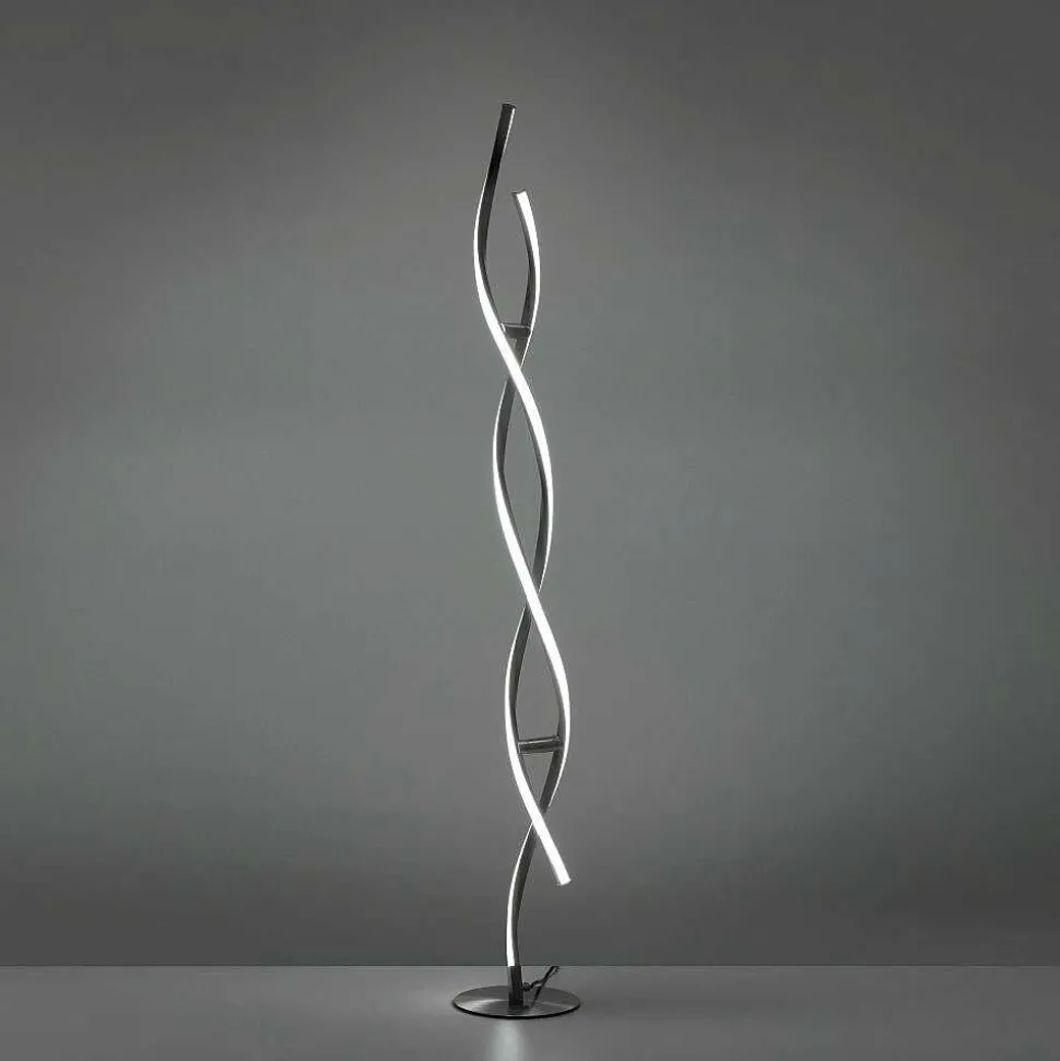 Lampadaire Leuchten-Direkt Lolasmart-Swing Led Acier Brosse, 2 Lumieres, Telecommandes, Changeur De Couleurs